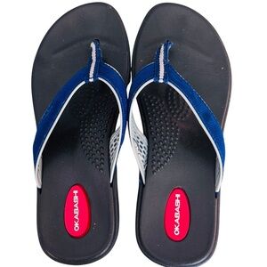 Okabashi Breeze Size M (6.5-7.5) Blue/Gray Flip Flops Black Slip-Resistant Soles